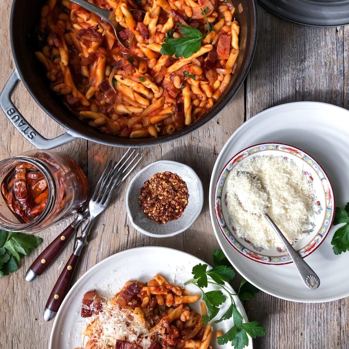 Pasta with Pancetta and White Beans