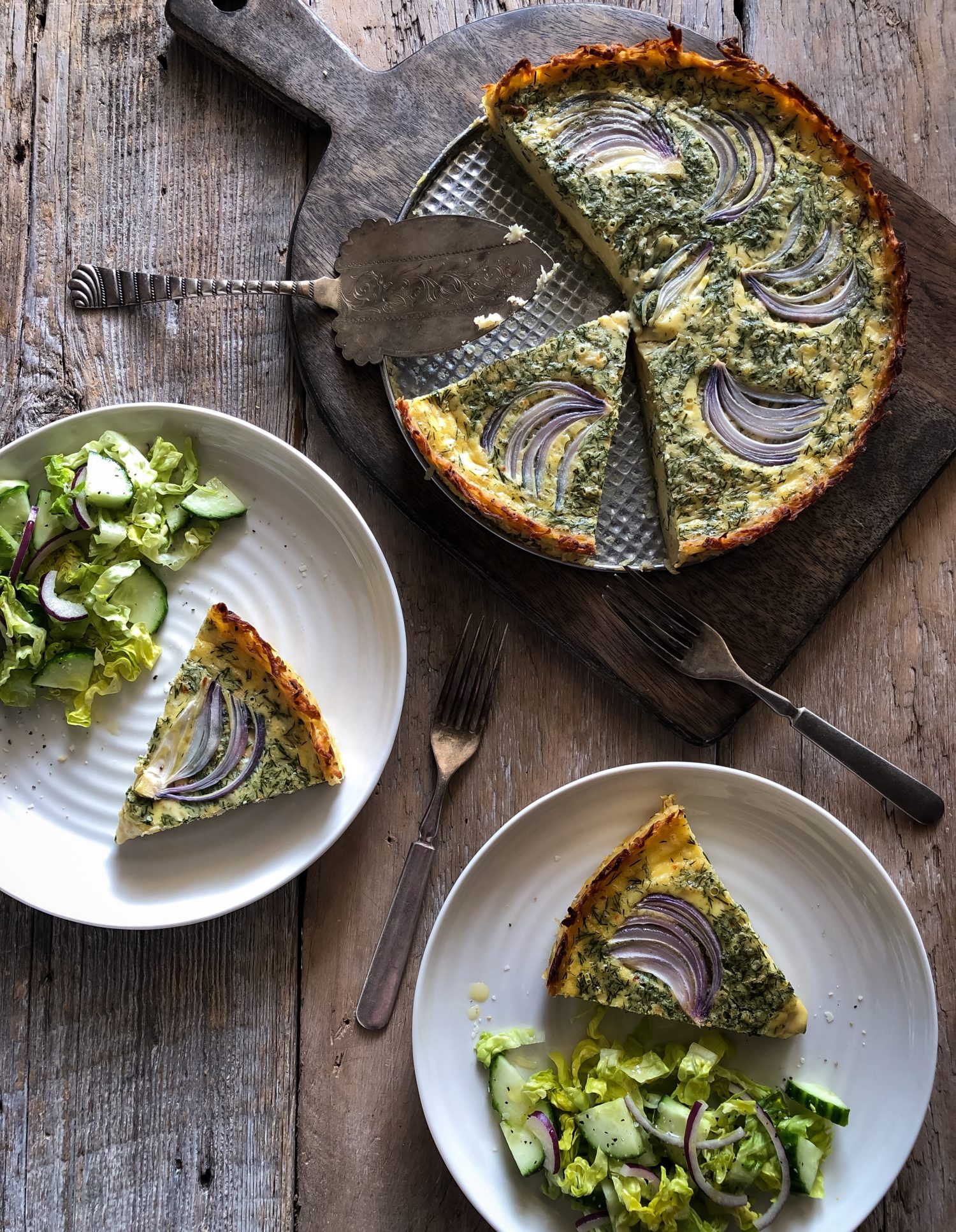 Goat Cheese and Dill Quiche in a Hash Brown Crust