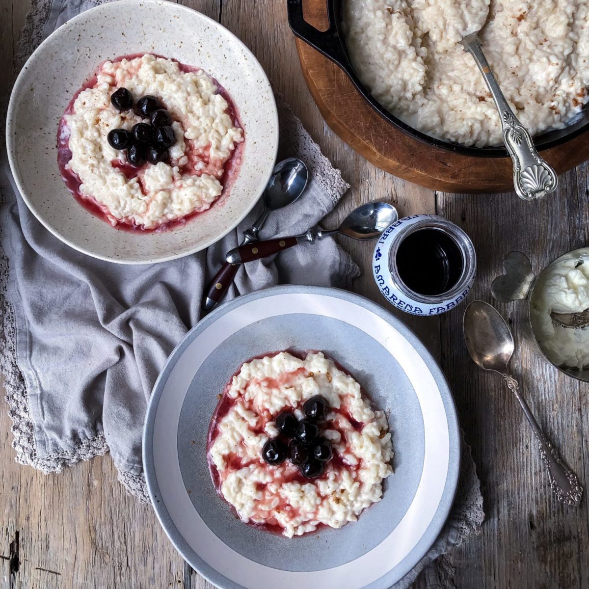 Swedish Rice Pudding with Sour Cherries in Syrup