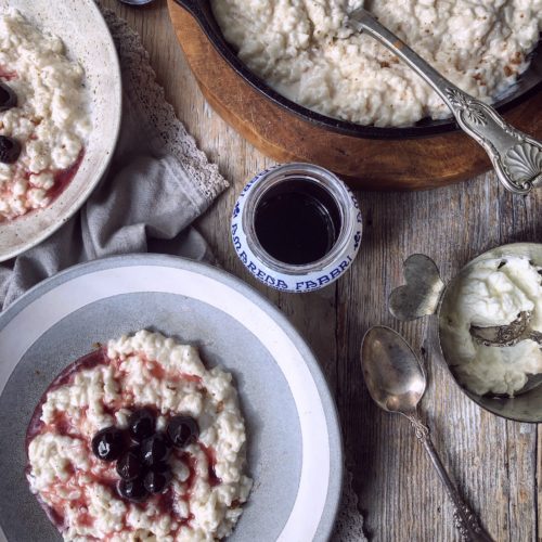 Swedish Rice Pudding with Sour Cherries in Syrup