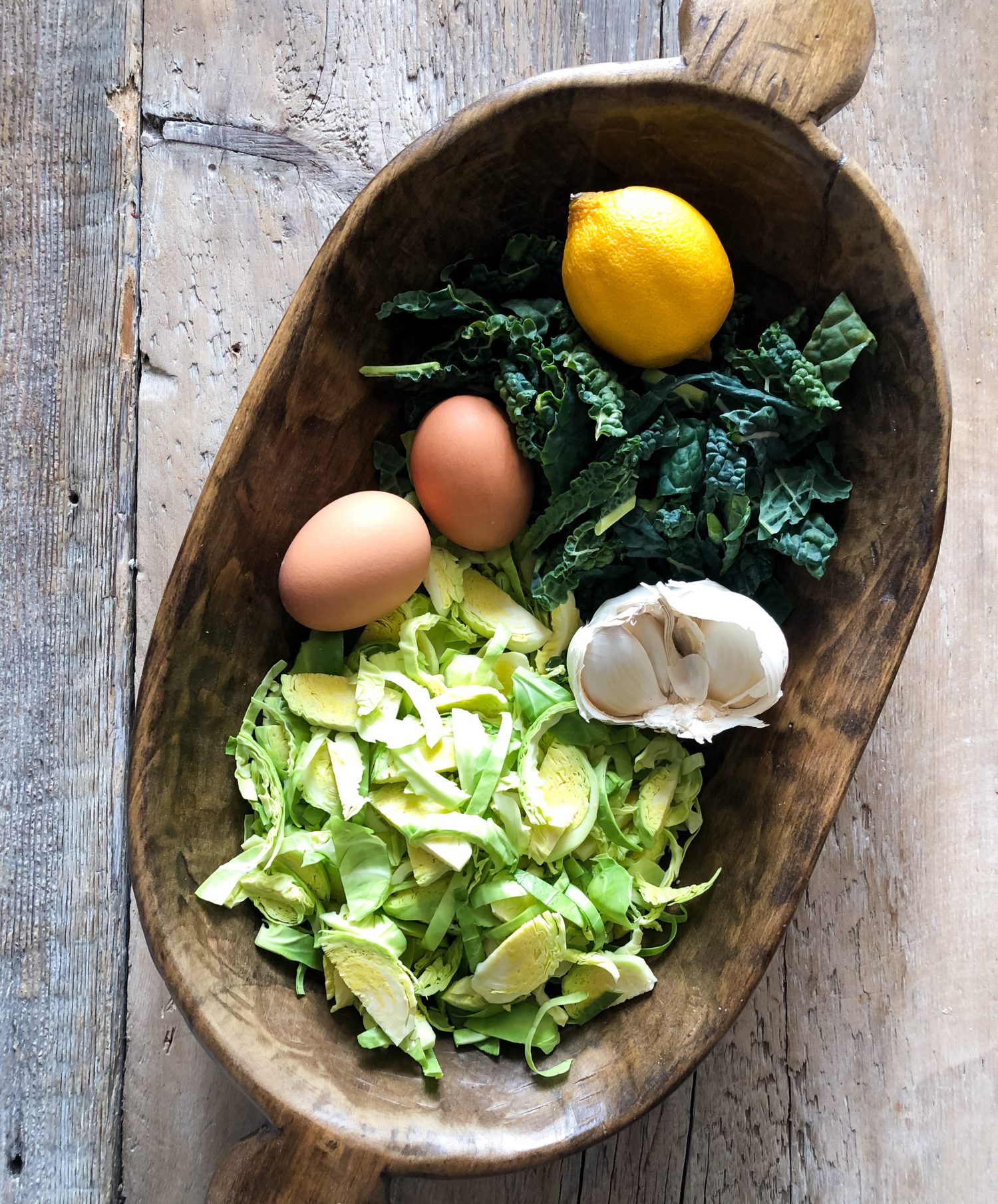 Deconstructed Kale and Brussels Sprouts Caesar Salad