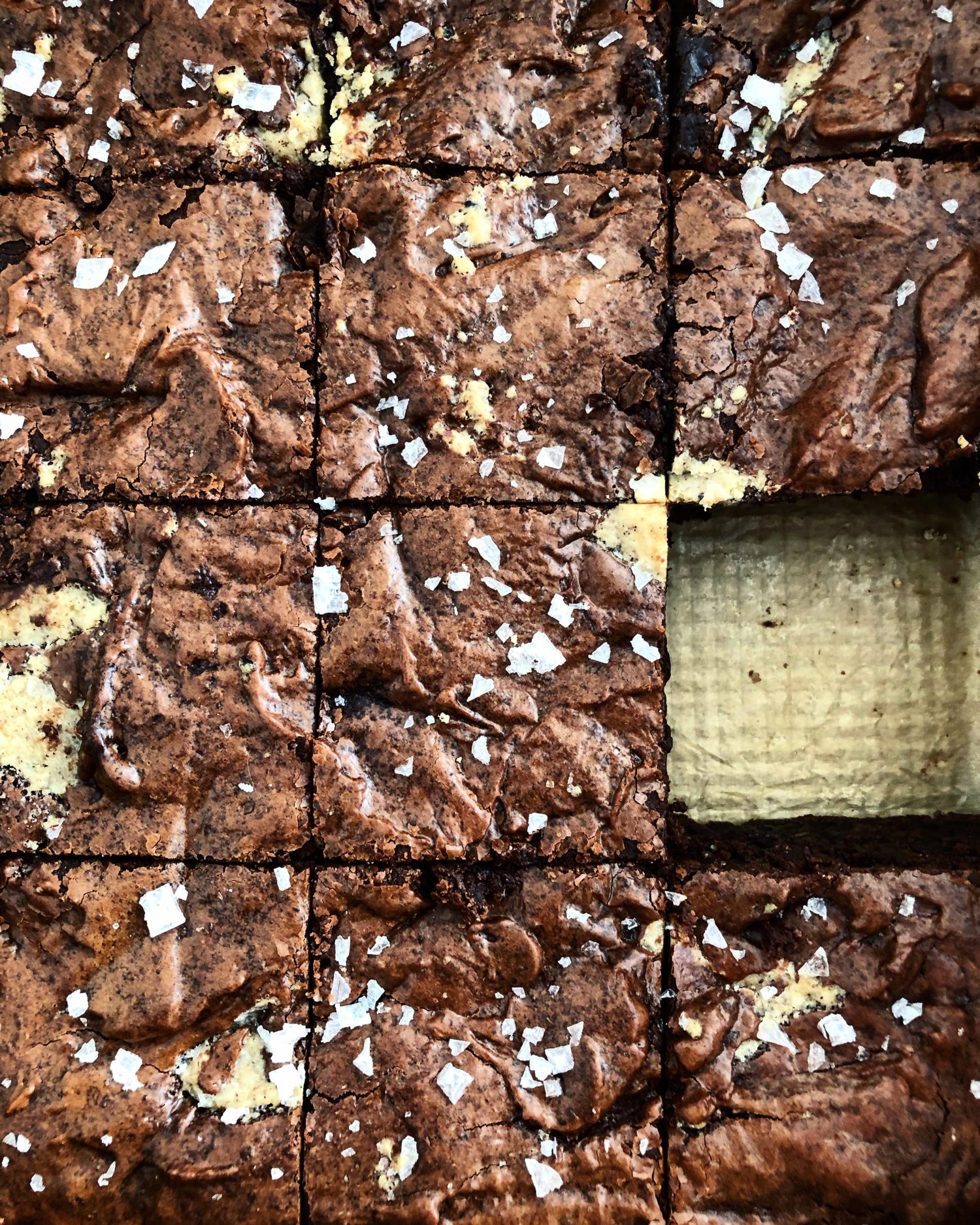 Halva Rye Brownies, crispy tops, gooey centres