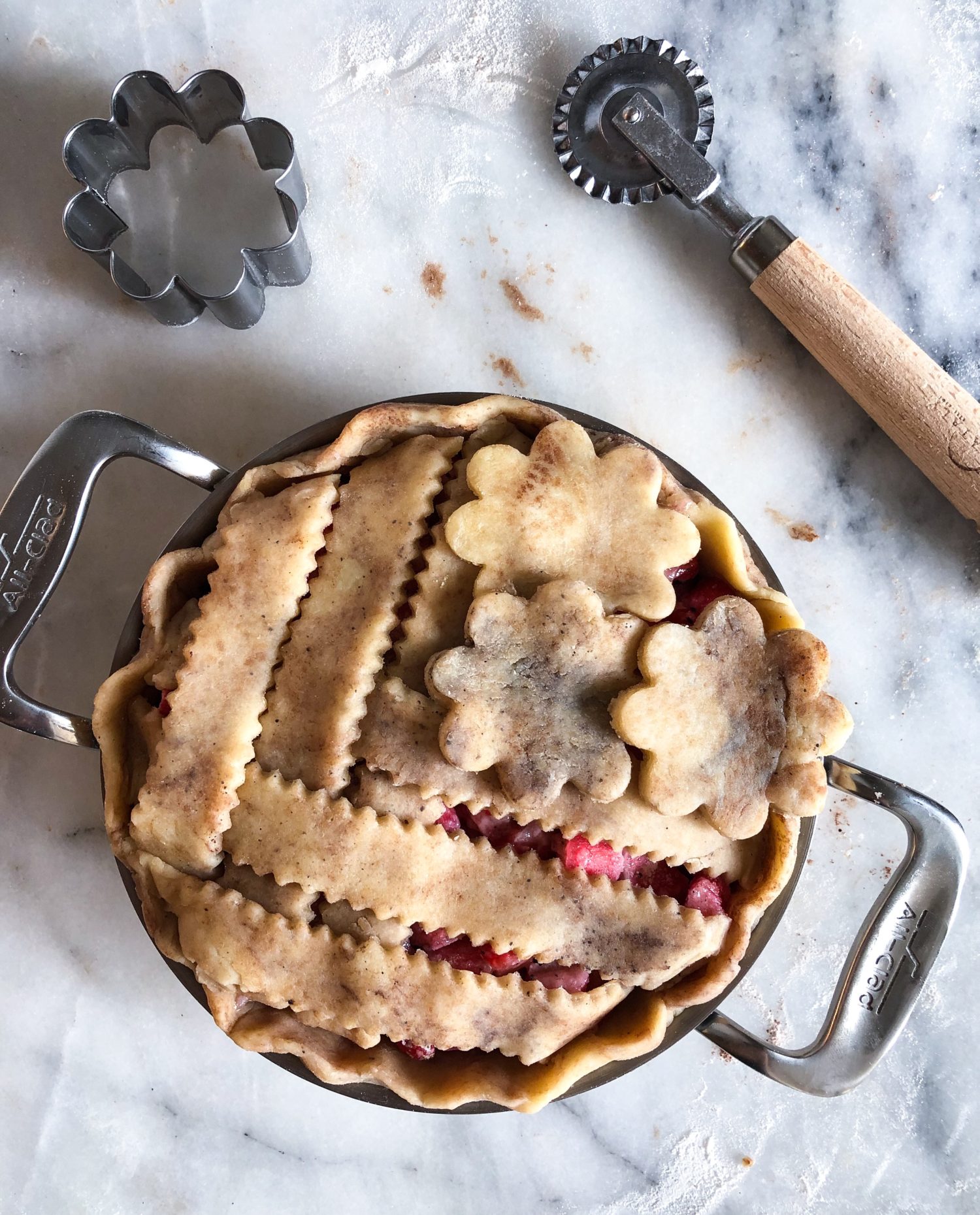 Chocolate Coffee marble pastry, strawberry rhubarb pie