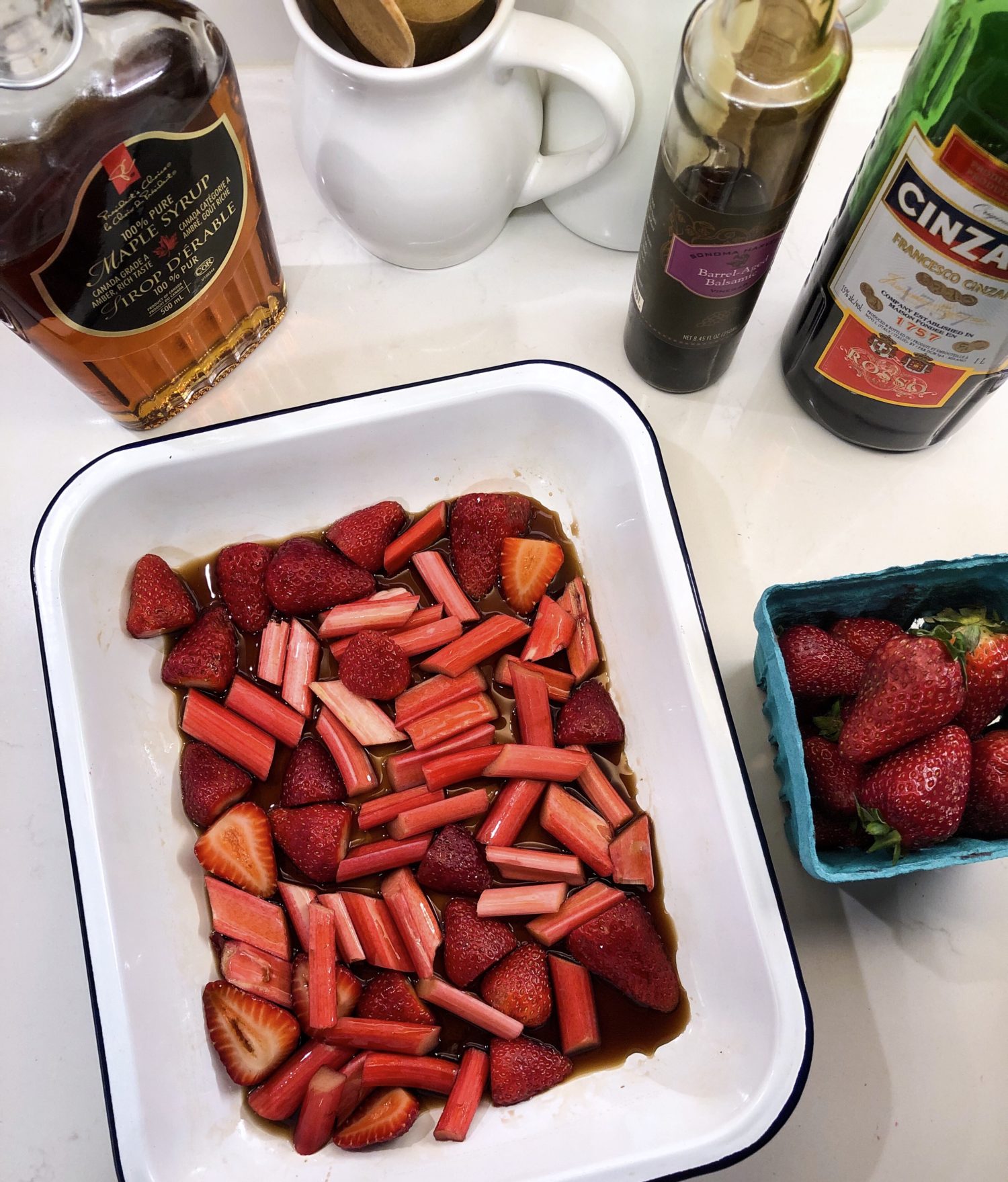 Roasted Rhubarb and Strawberries in Vermouth and Balsamic Vinegar