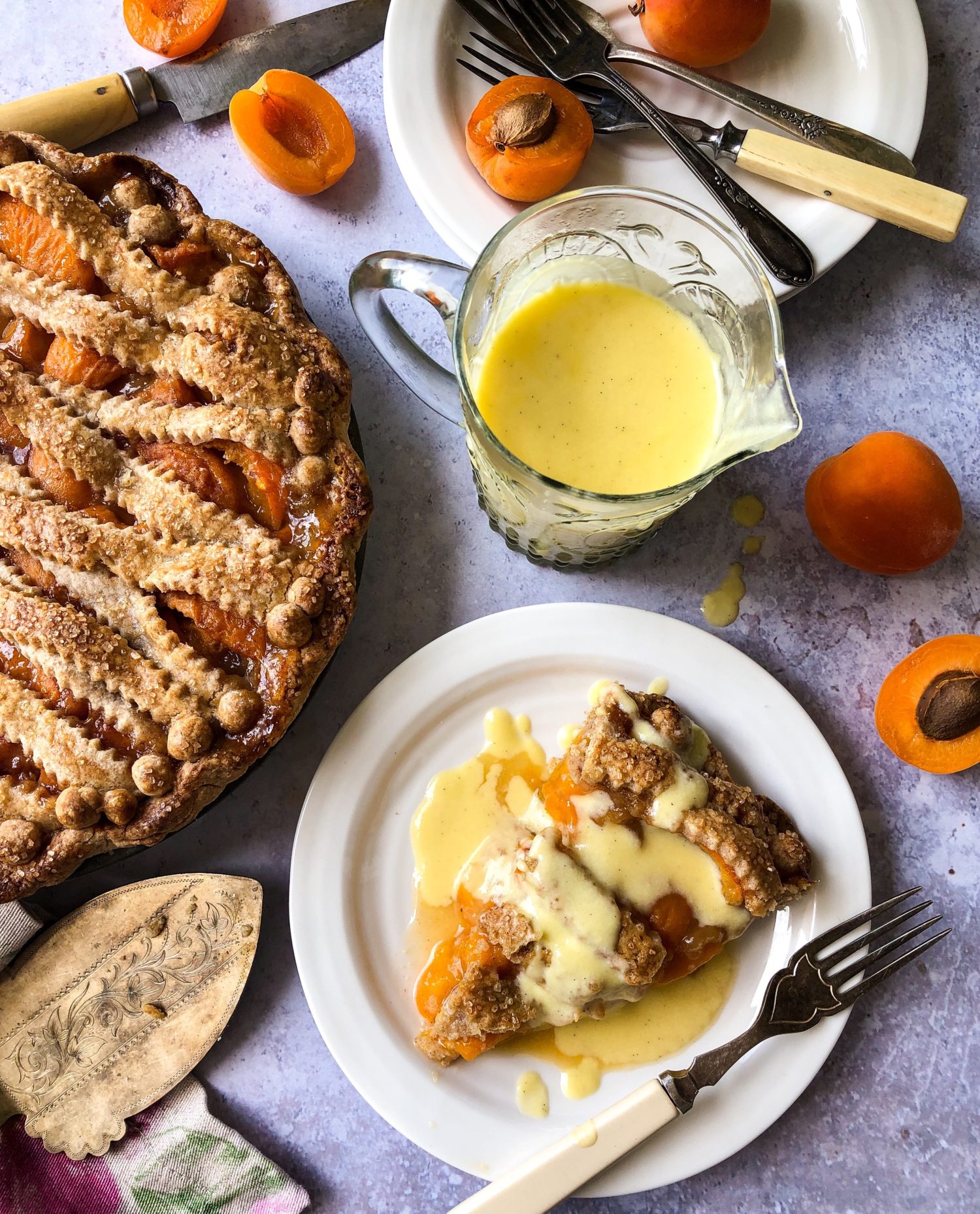 Apricot Hazelnut Pie with Creme Anglaise