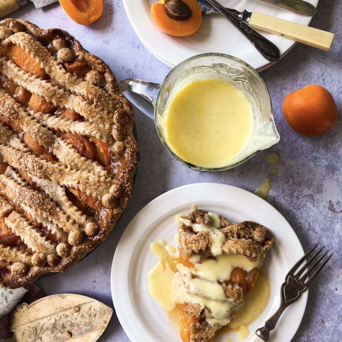 Apricot Hazelnut Pie with Creme Anglaise