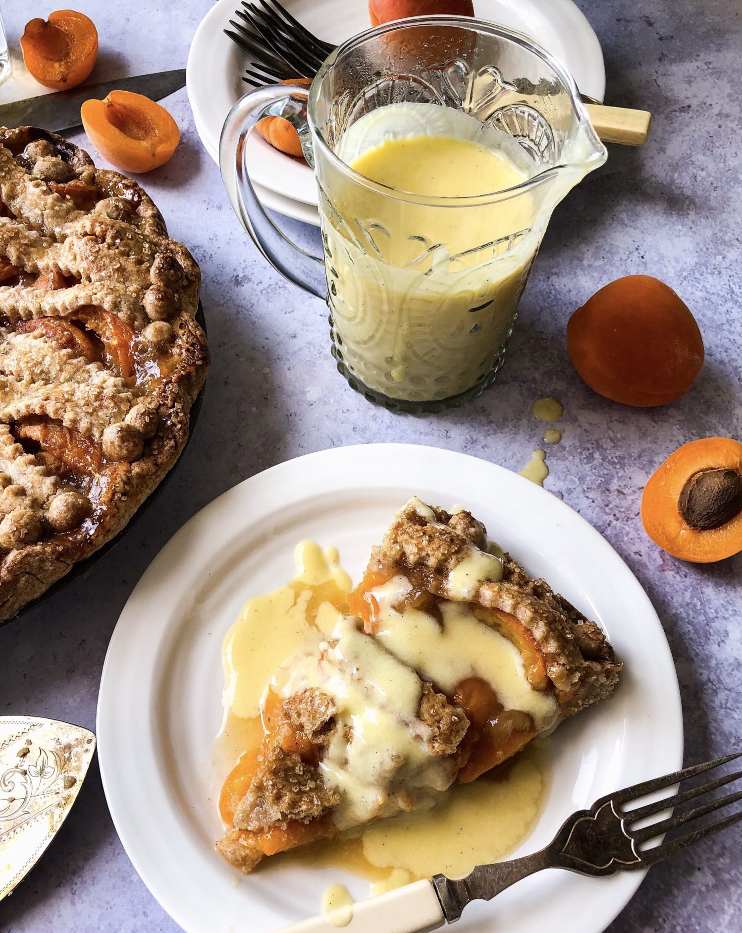 Apricot Hazelnut Pie with Creme Anglaise