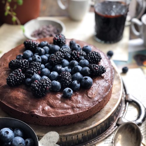 Chocolate Coffee Flourless cake with chocolate sauce