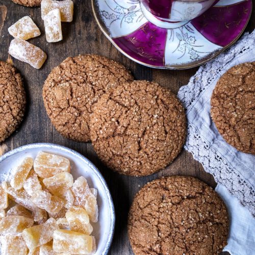Spicy Ginger Molasses cookies, candied ginger
