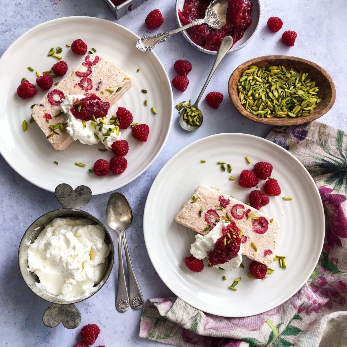 Rose Harissa Rhubarb Raspberry Semifreddo