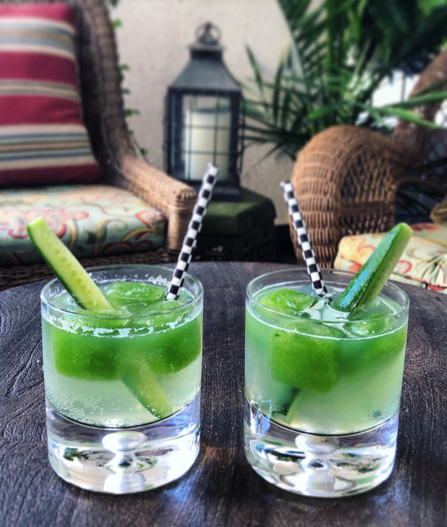 Gin and Tonic with cucumber ice cubes