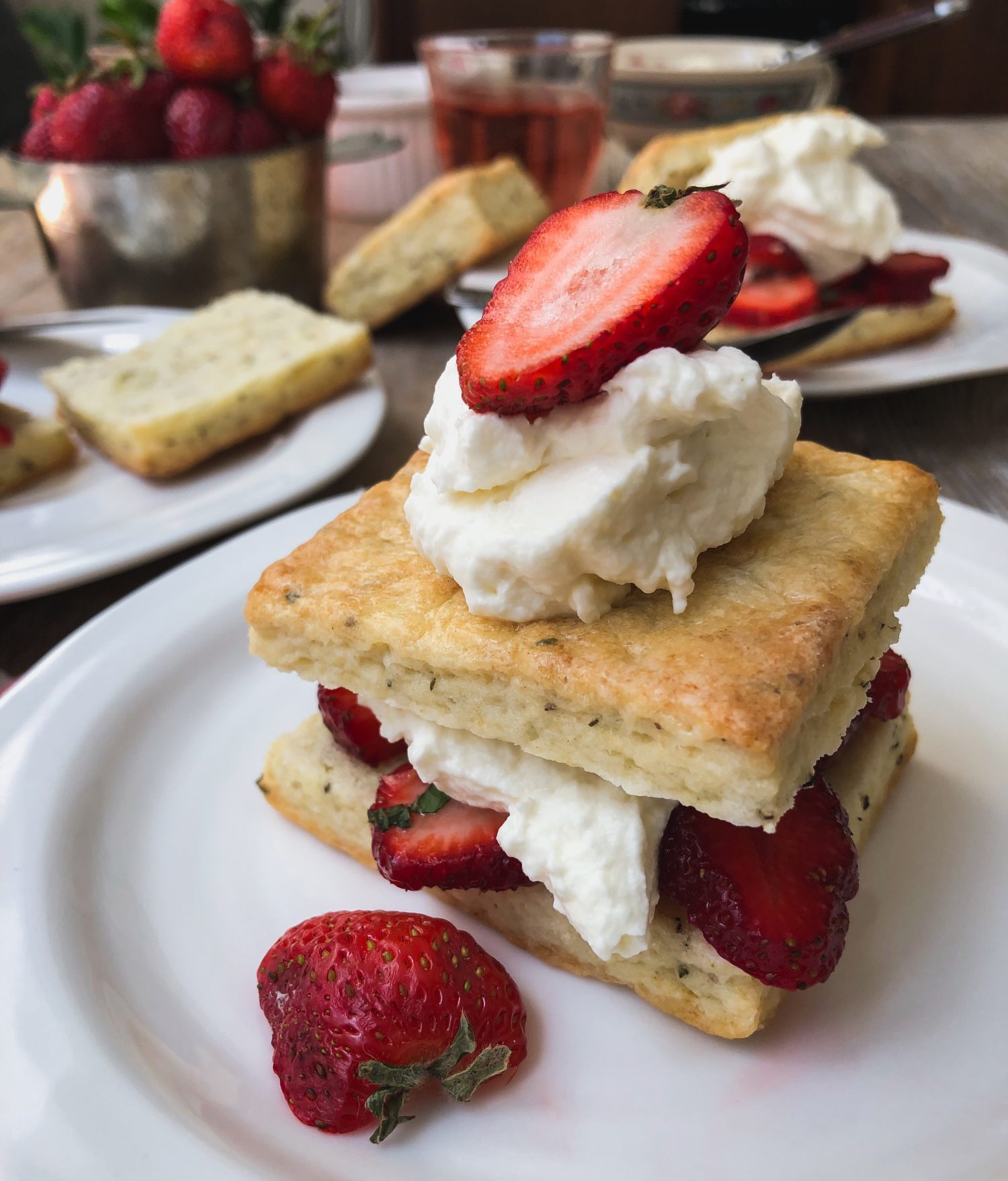 Strawberry Shortcake, Thyme and Pepper Ricotta Biscuits