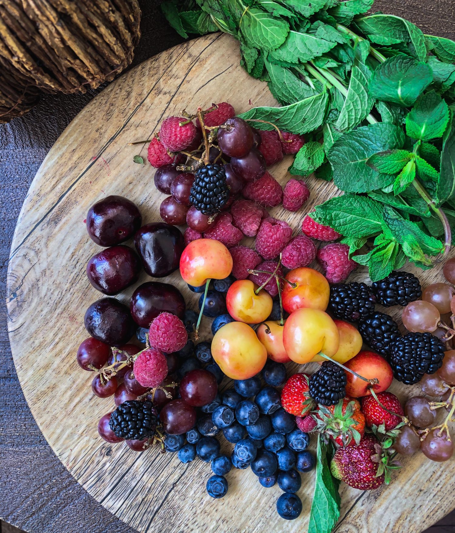 Watermelon Cake, berries, stone fruit, mint