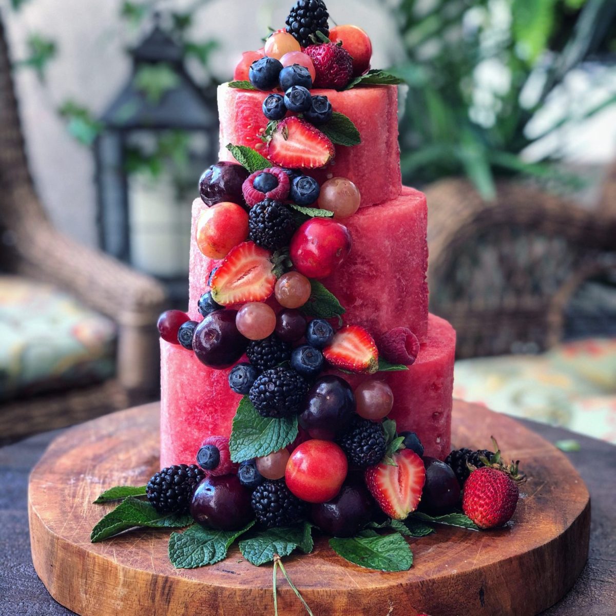 Watermelon Cake, berries and stone fruit