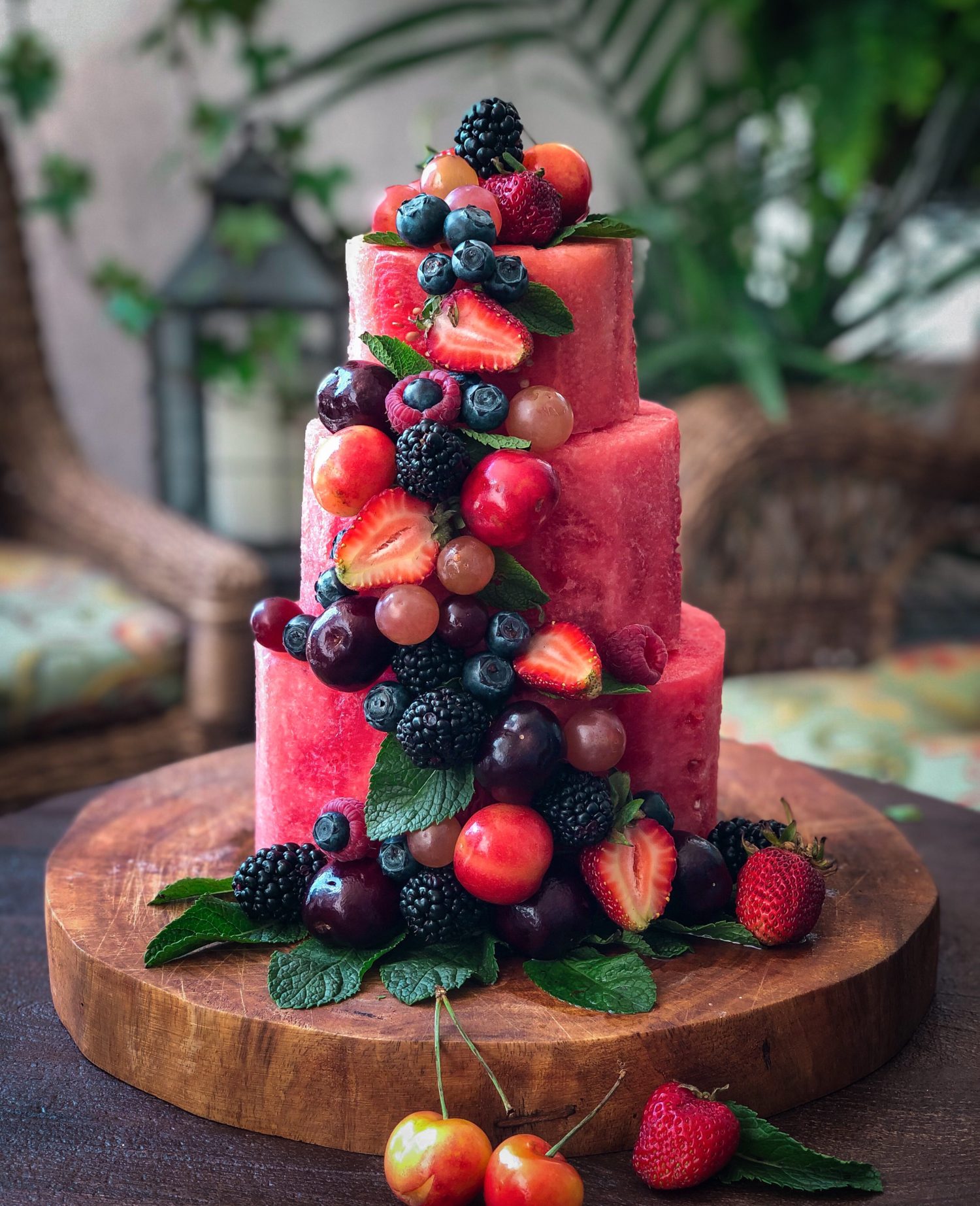 Watermelon Cake, berries and stone fruit