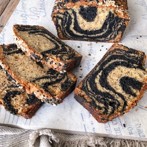 zebra black tahini banana bread,