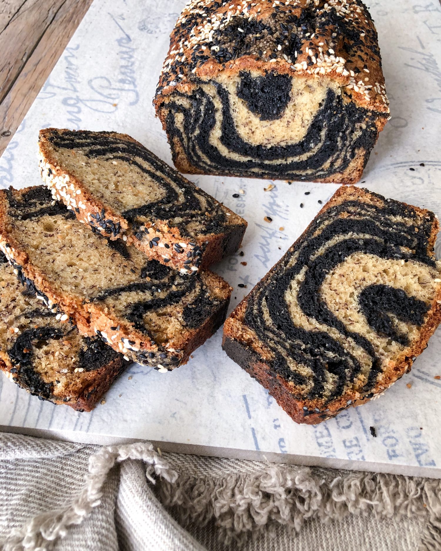 zebra black tahini banana bread,