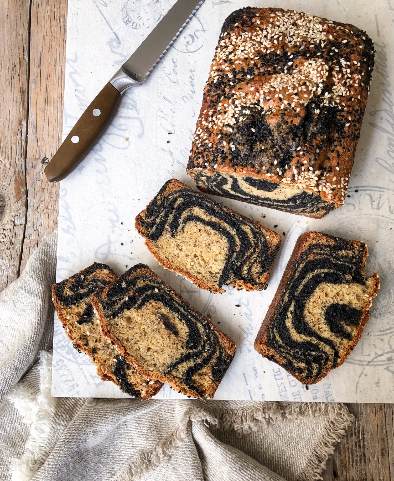 Zebra black tahini banana bread