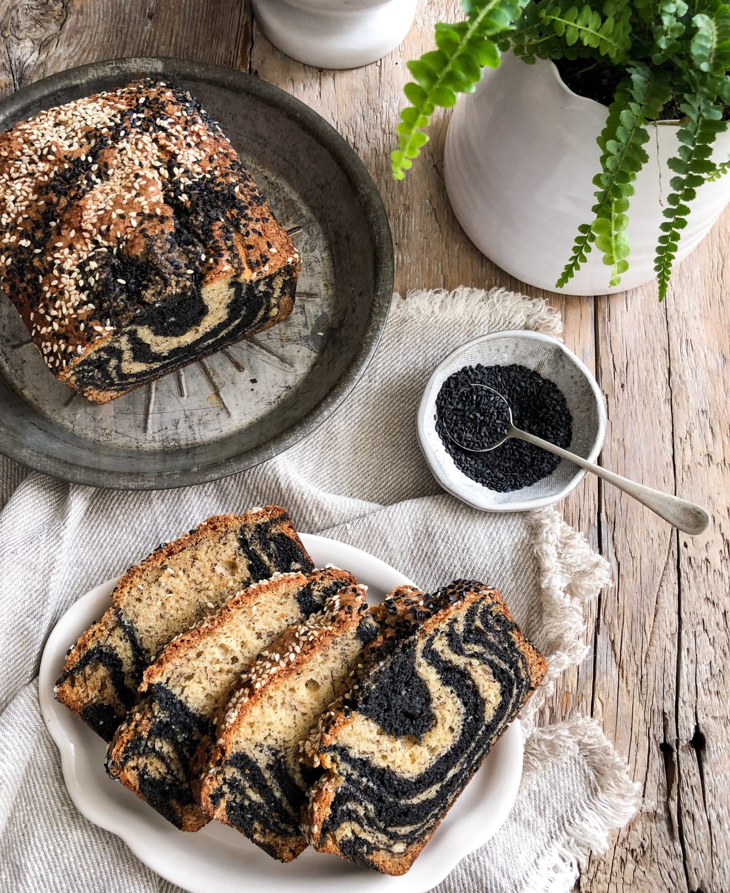 zebra black tahini banana bread