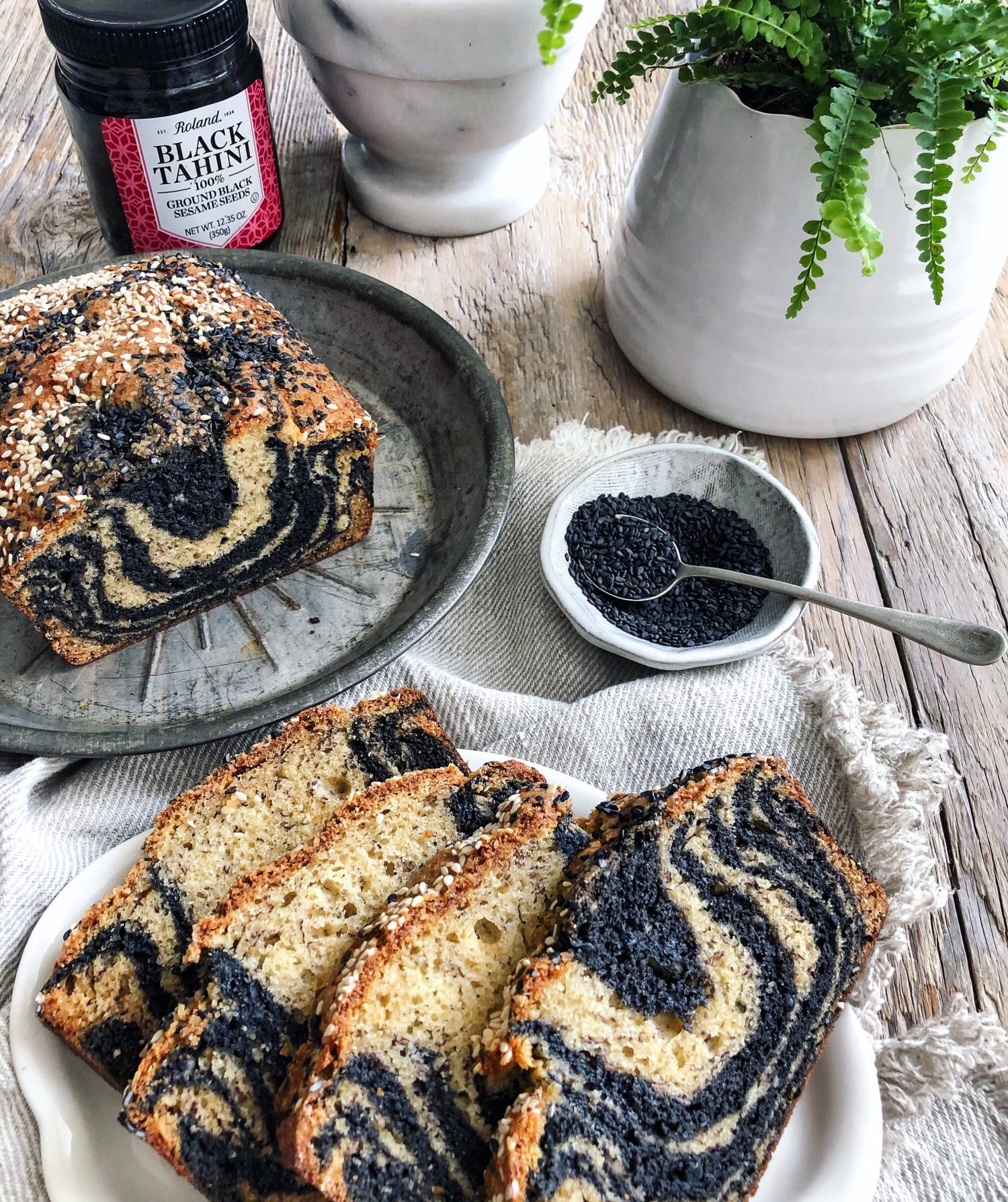 zebra black tahini banana bread