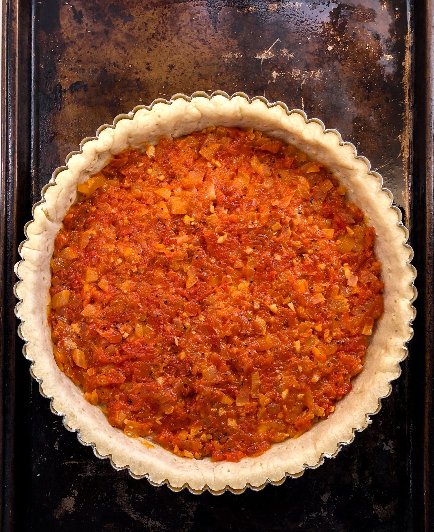 Tomato Saffron Tart with crabmeat