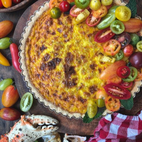 Tomato Saffron tart with crabmeat