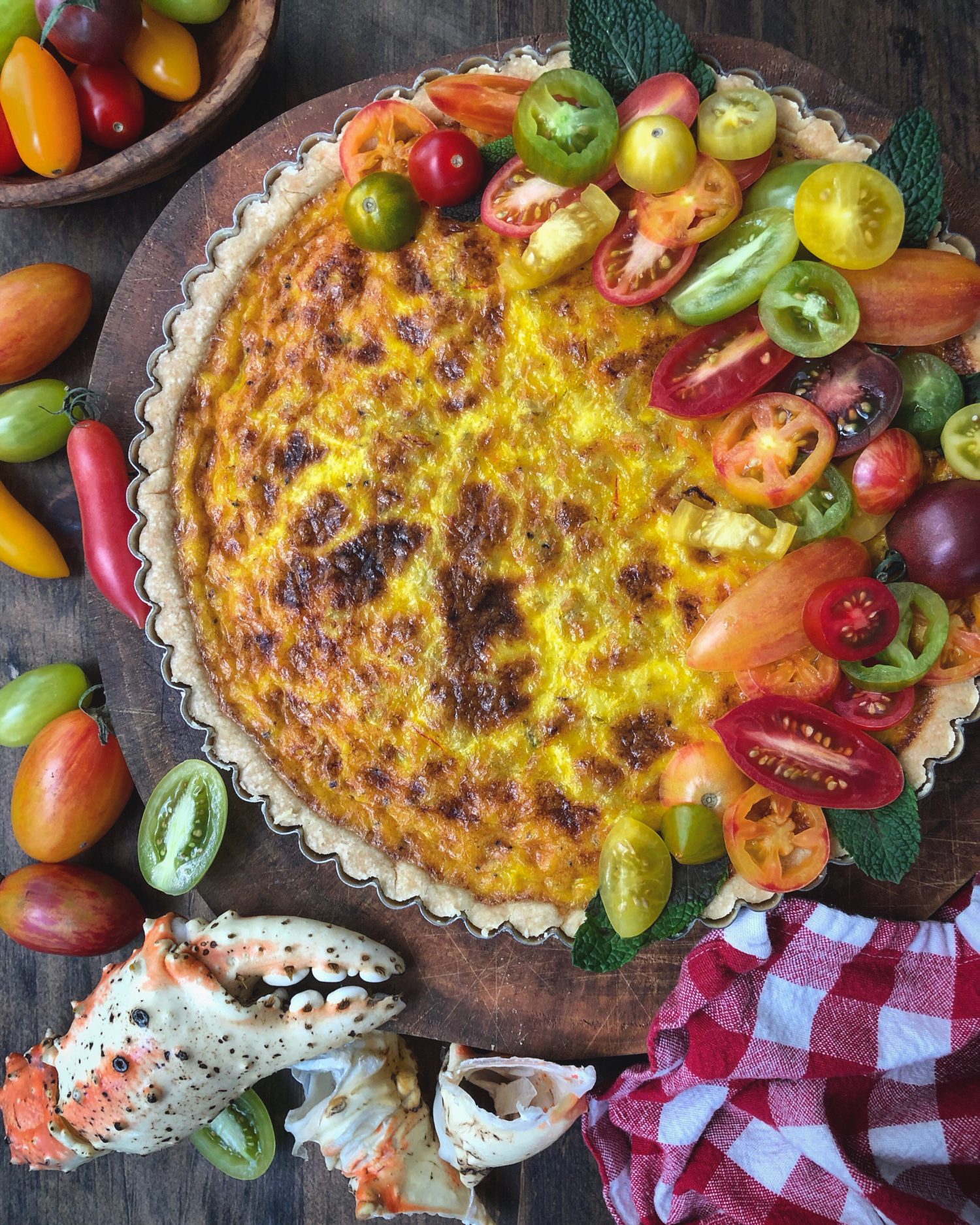 Tomato Saffron tart with crabmeat