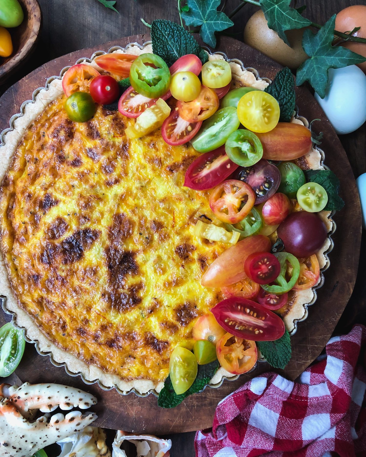 Tomato Saffron tart with Crabmeat