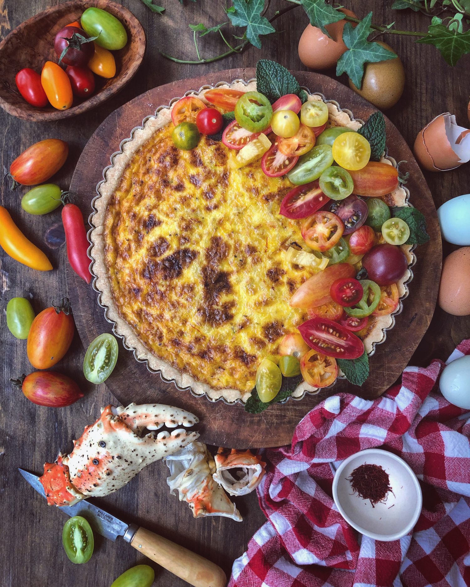 Tomato Saffron Tart with crabmeat