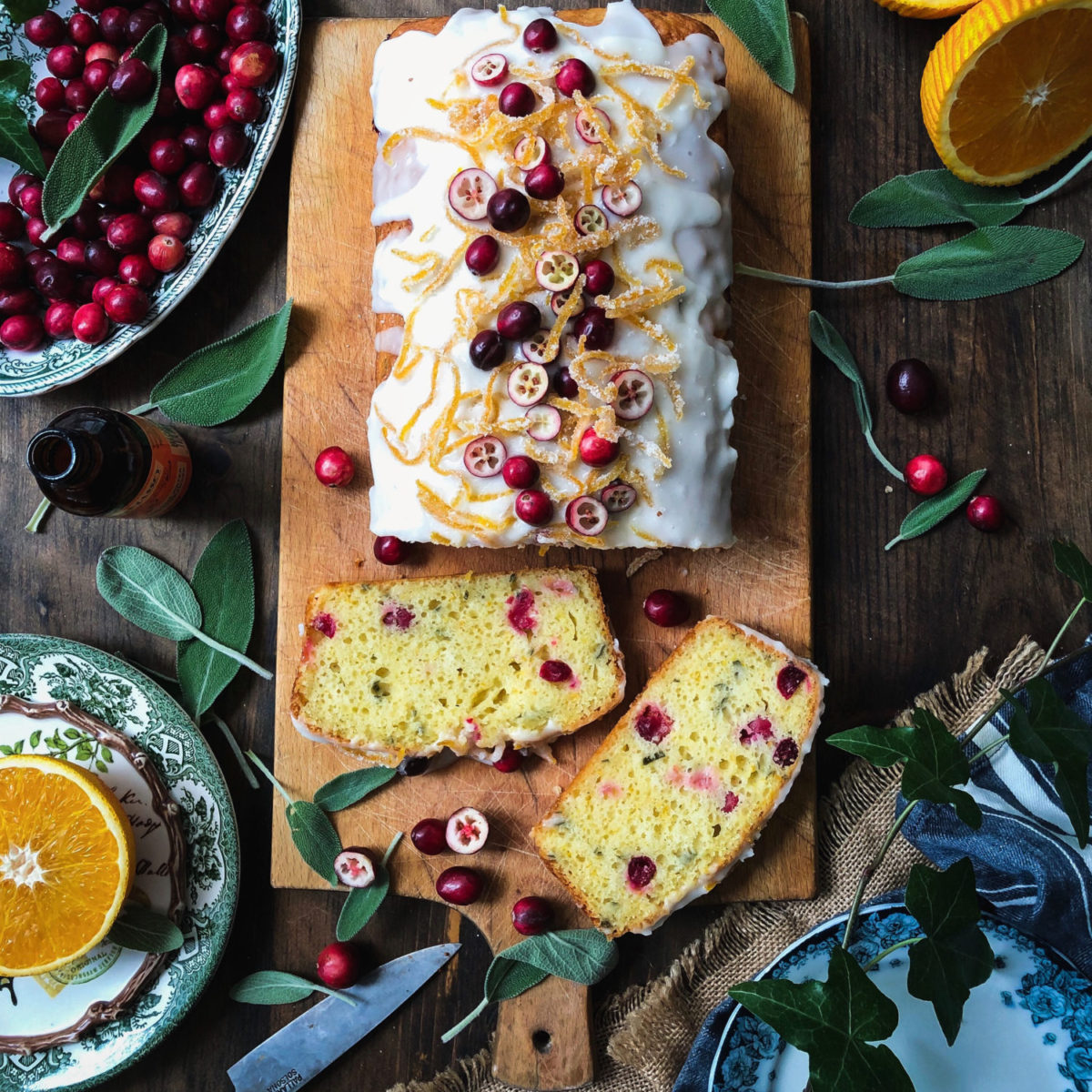 Cranberry Orange Loaf with Sage and Candied Orange Peel