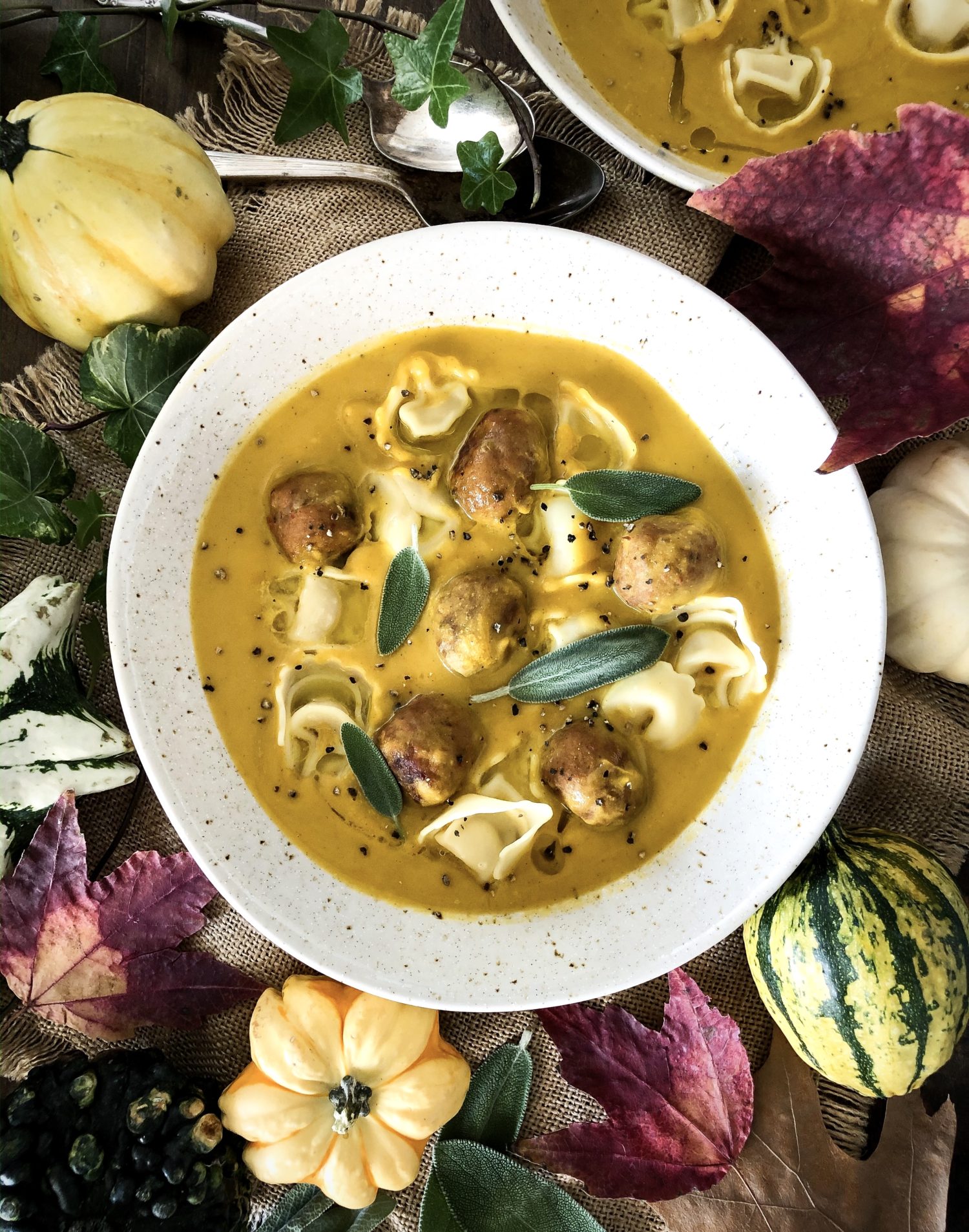 Turkey Sausage Tortellini Butternut Squash Soup, autumn