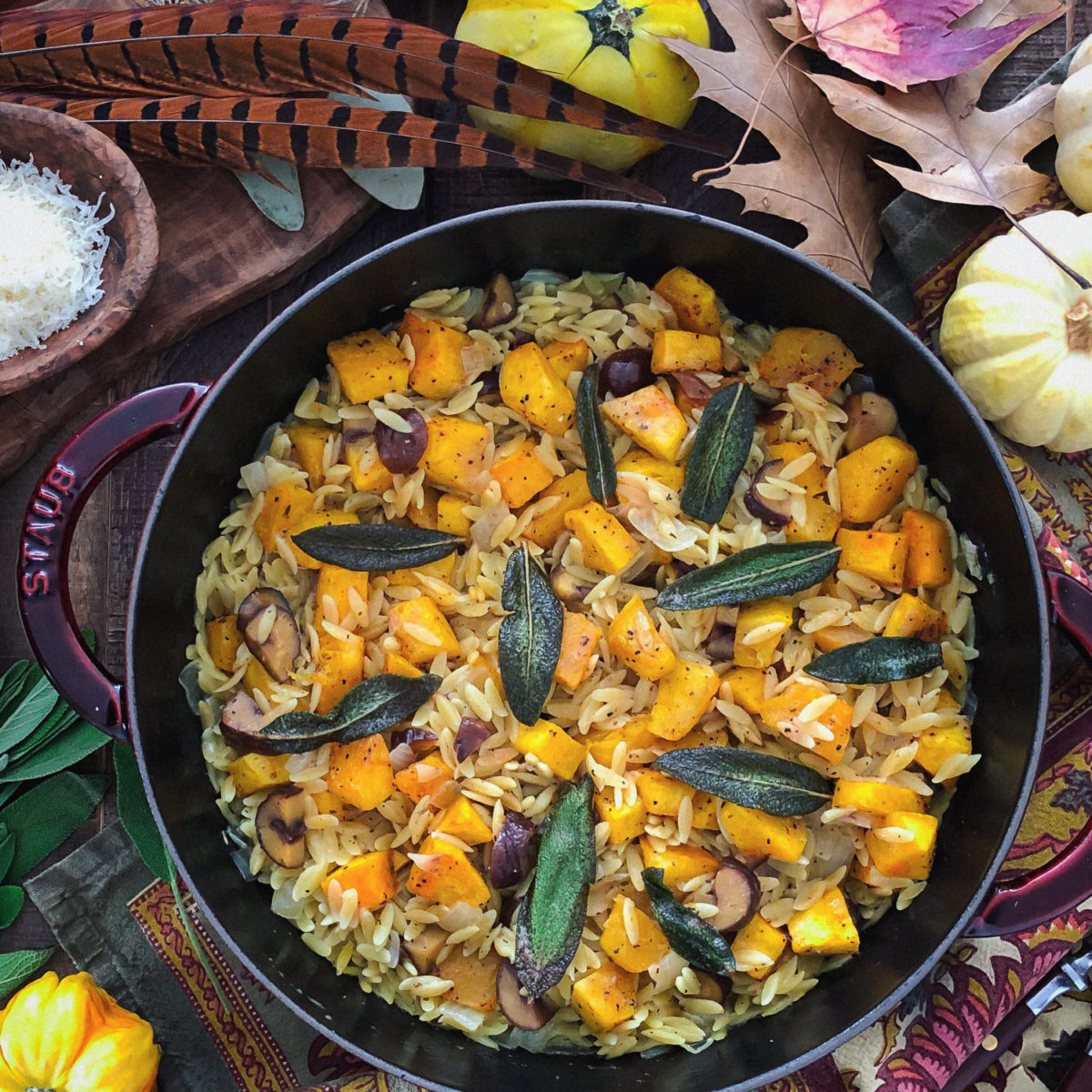 Squash and Chestnut Orzotto with Brown Butter Sage