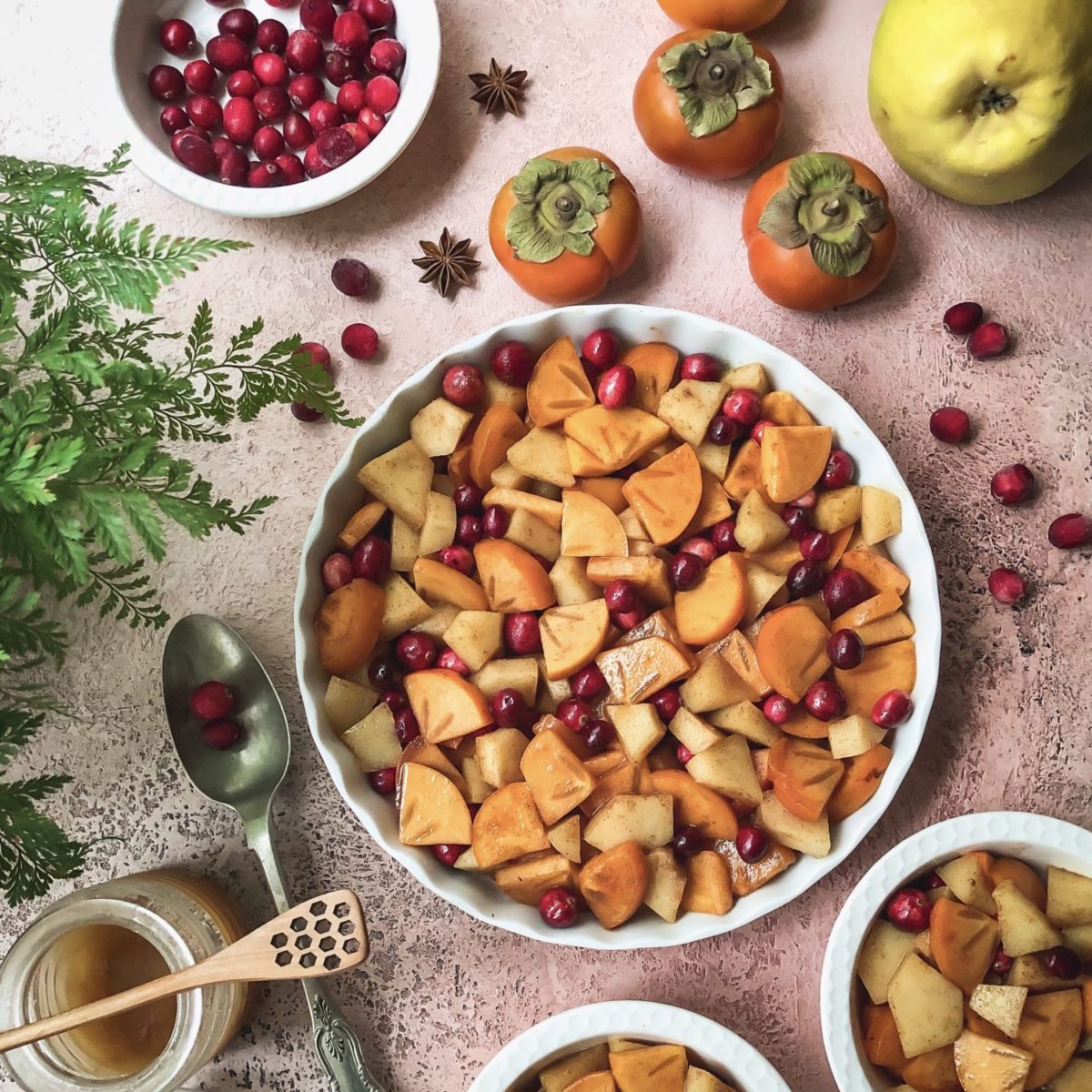 Quince Persimmon and Cranberry Marzipan Crumble