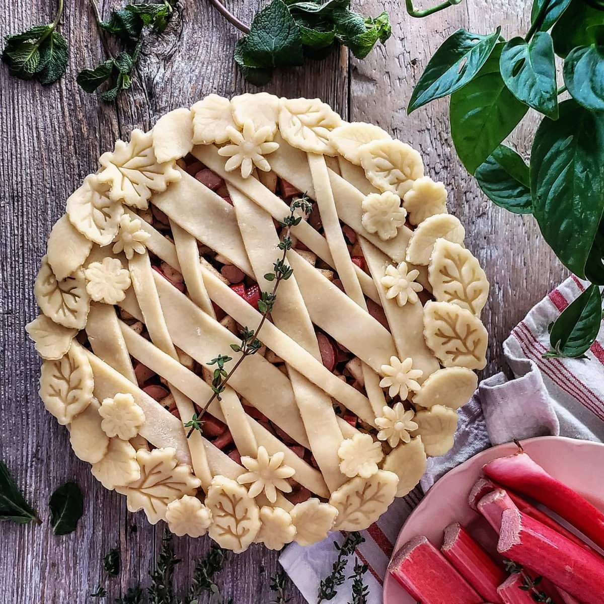 Apple Rhubarb Pie with Aleppo Pepper and Herbs