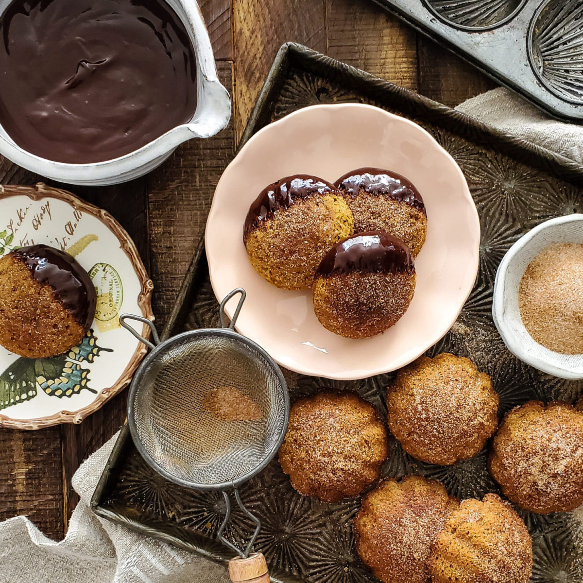 Cappuccino Churro Madeleines with a Chocolate Dipping Sauce