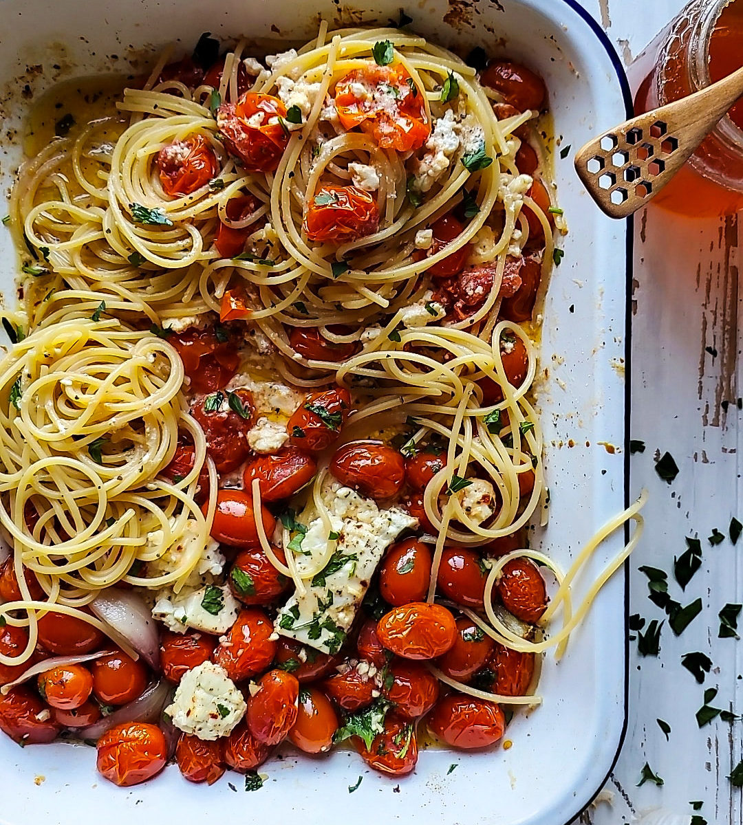 Honey Baked Feta Pasta with Harissa