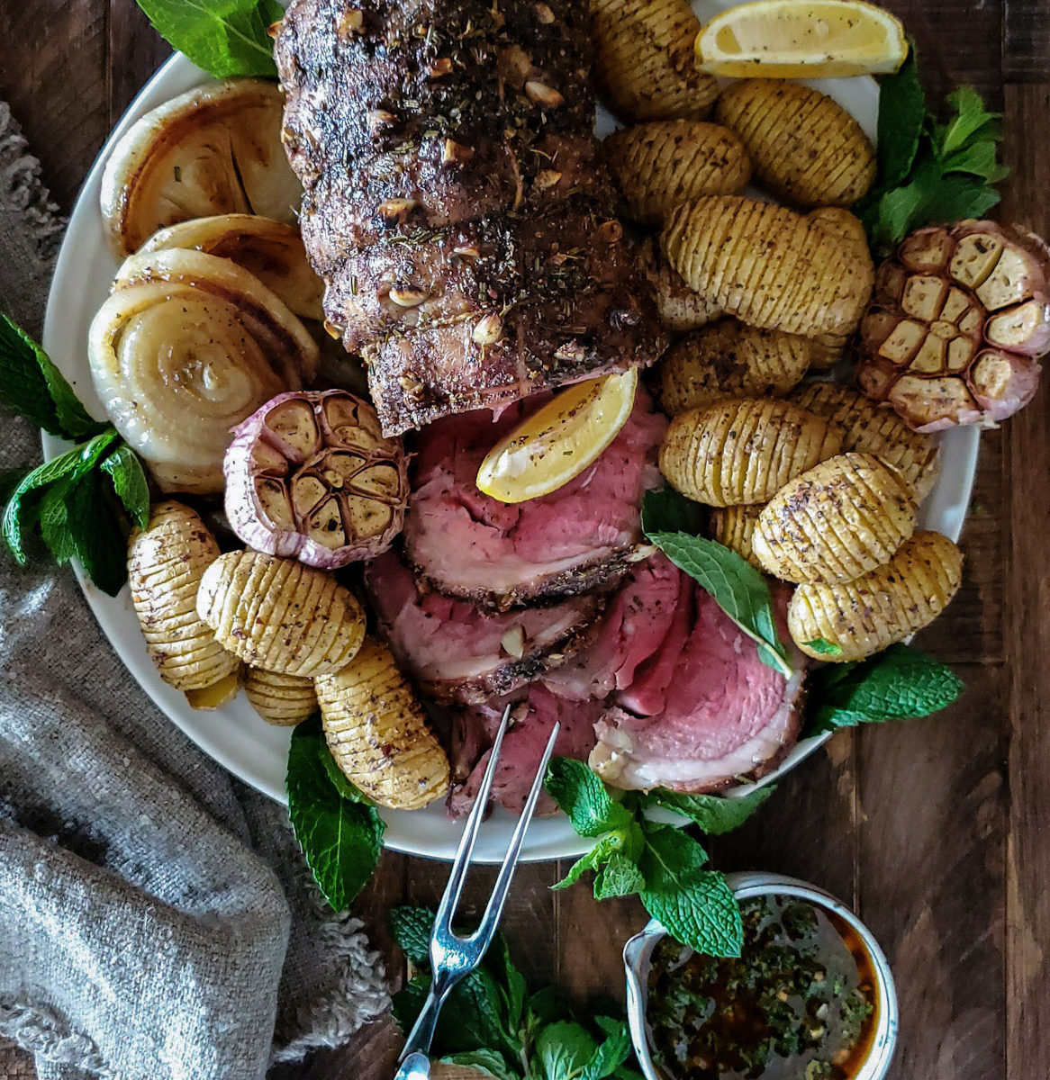 Moroccan Boneless Leg of Lamb with Hasselback Potatoes