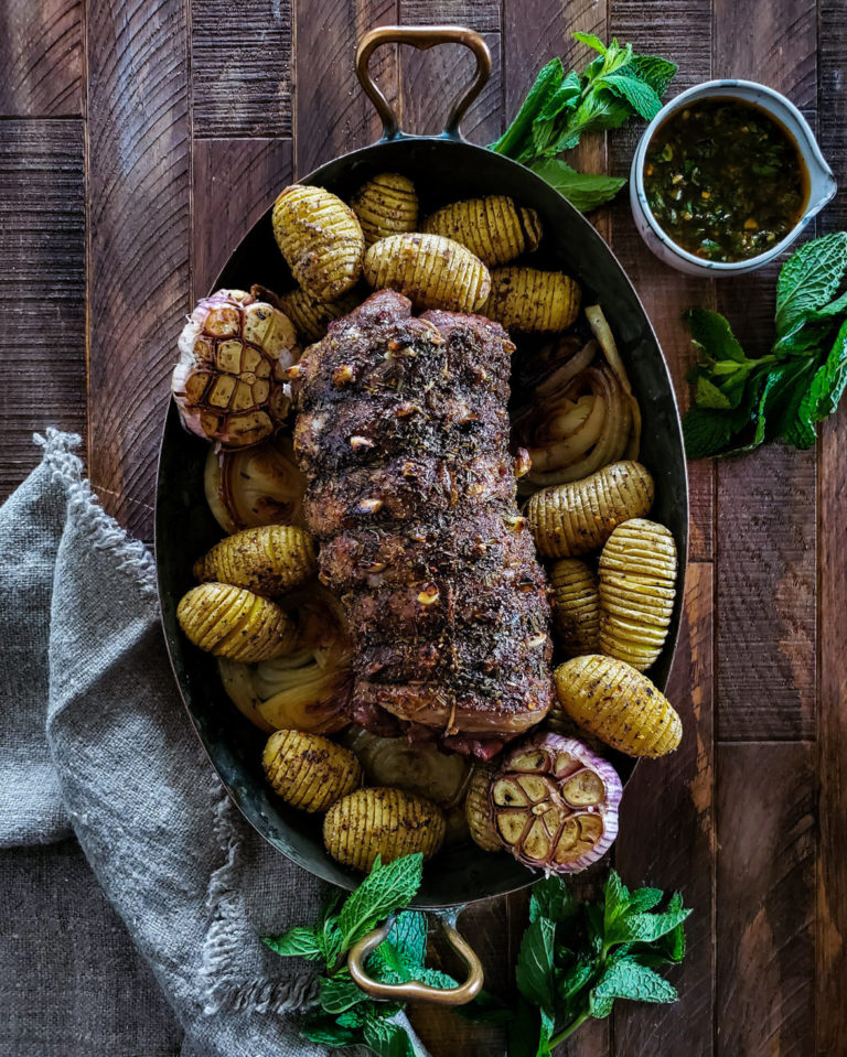Moroccan Boneless Leg of Lamb with Hasselback Potatoes | The Lemon Apron