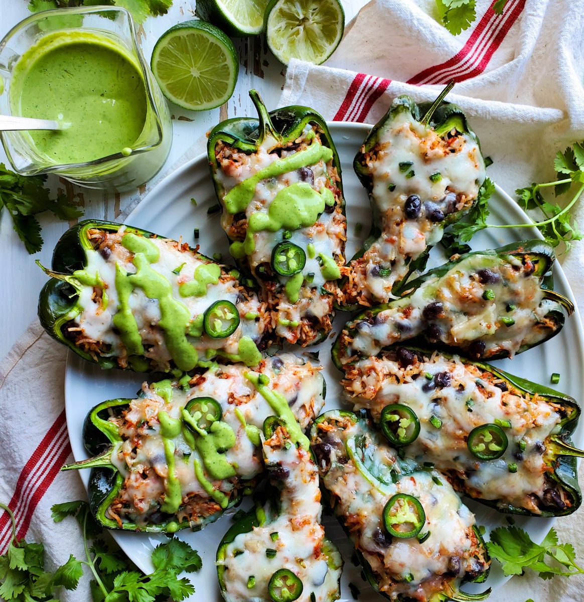 Stuffed Poblano Peppers with Cilantro Lime Crema