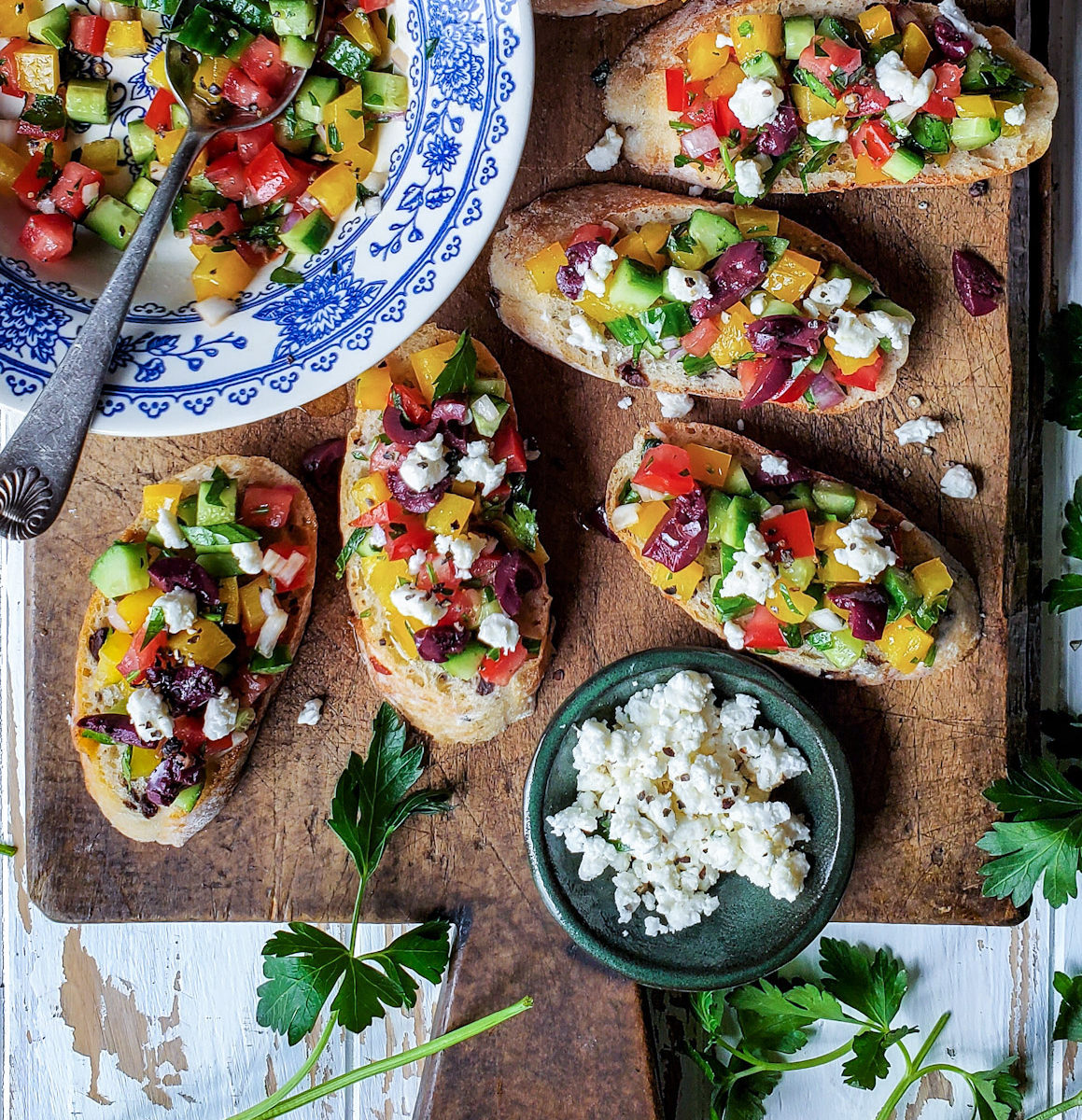 Horiatiki (Village Salad) Bruschetta