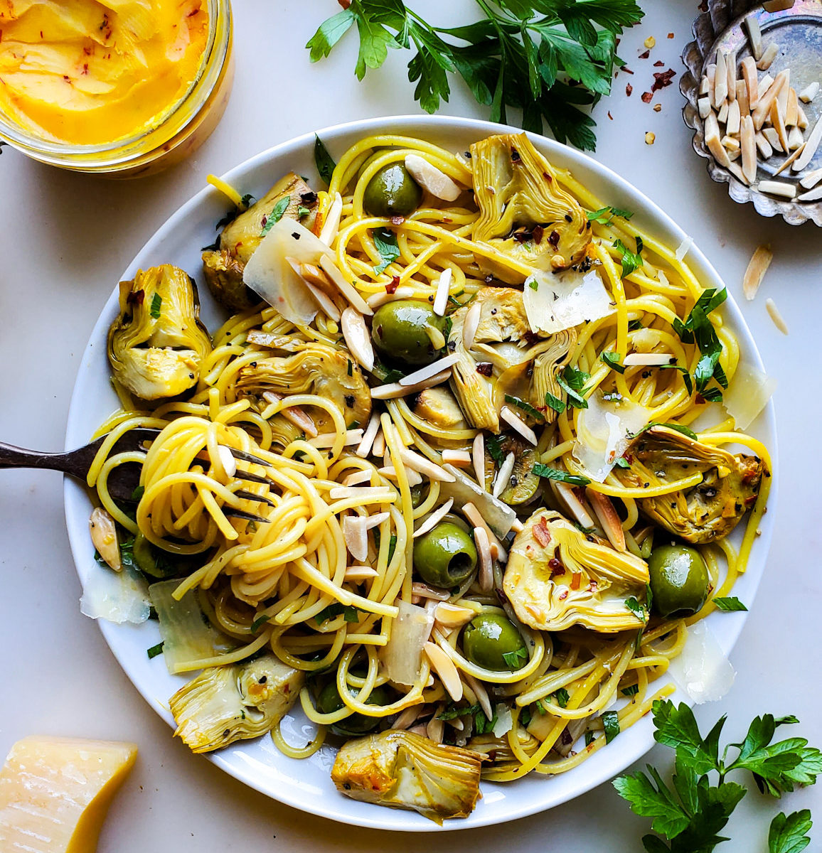 Lemony Roasted Artichoke and Olive Pasta