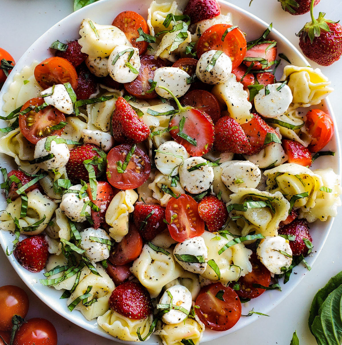 Caprese Tortellini Salad with Strawberries