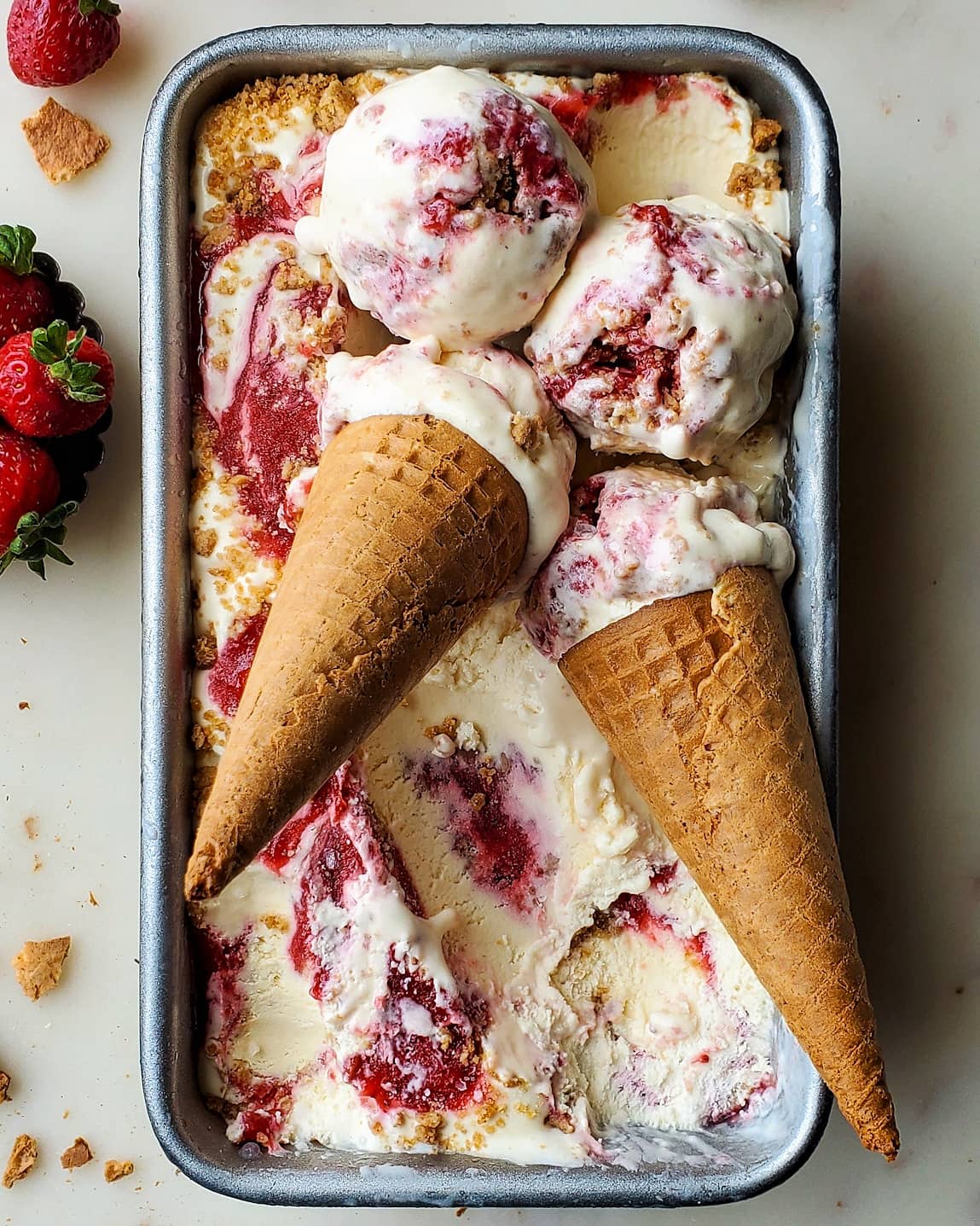 Strawberry Shortcake No Churn Ice Cream | The Lemon Apron