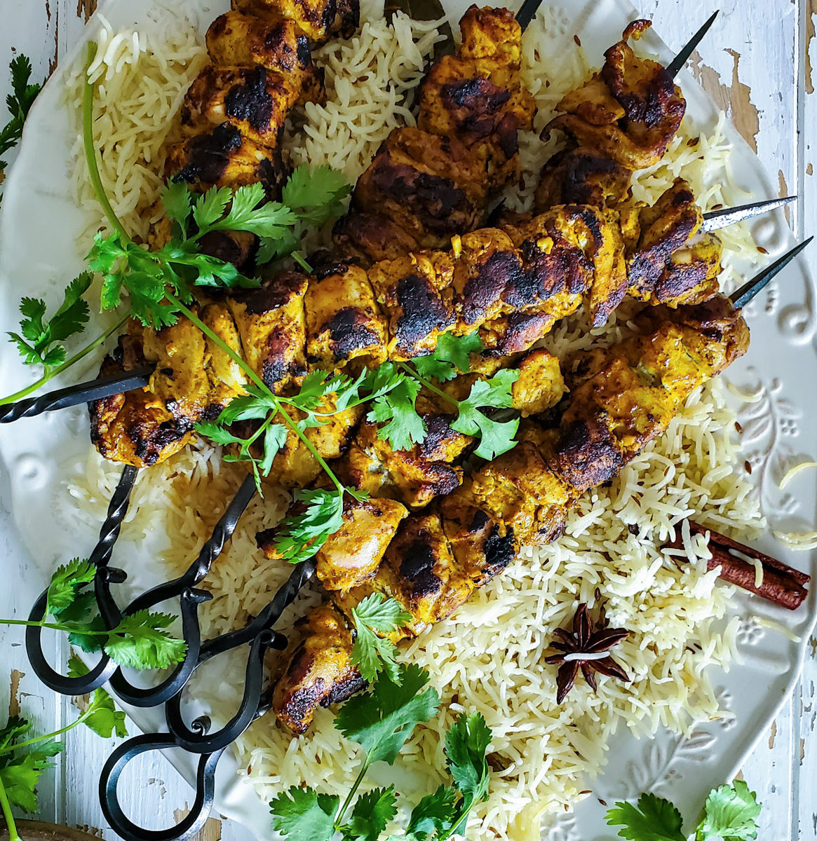 Tandoori Spiced Chicken Skewers with Jeera Rice