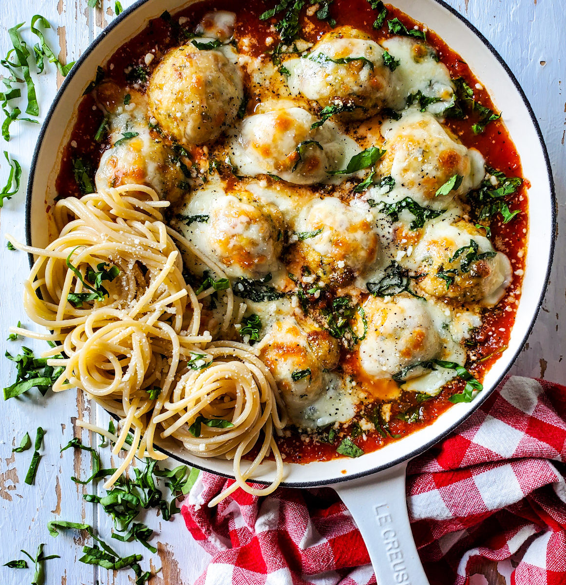 Chicken Meatball Parm with Spinach