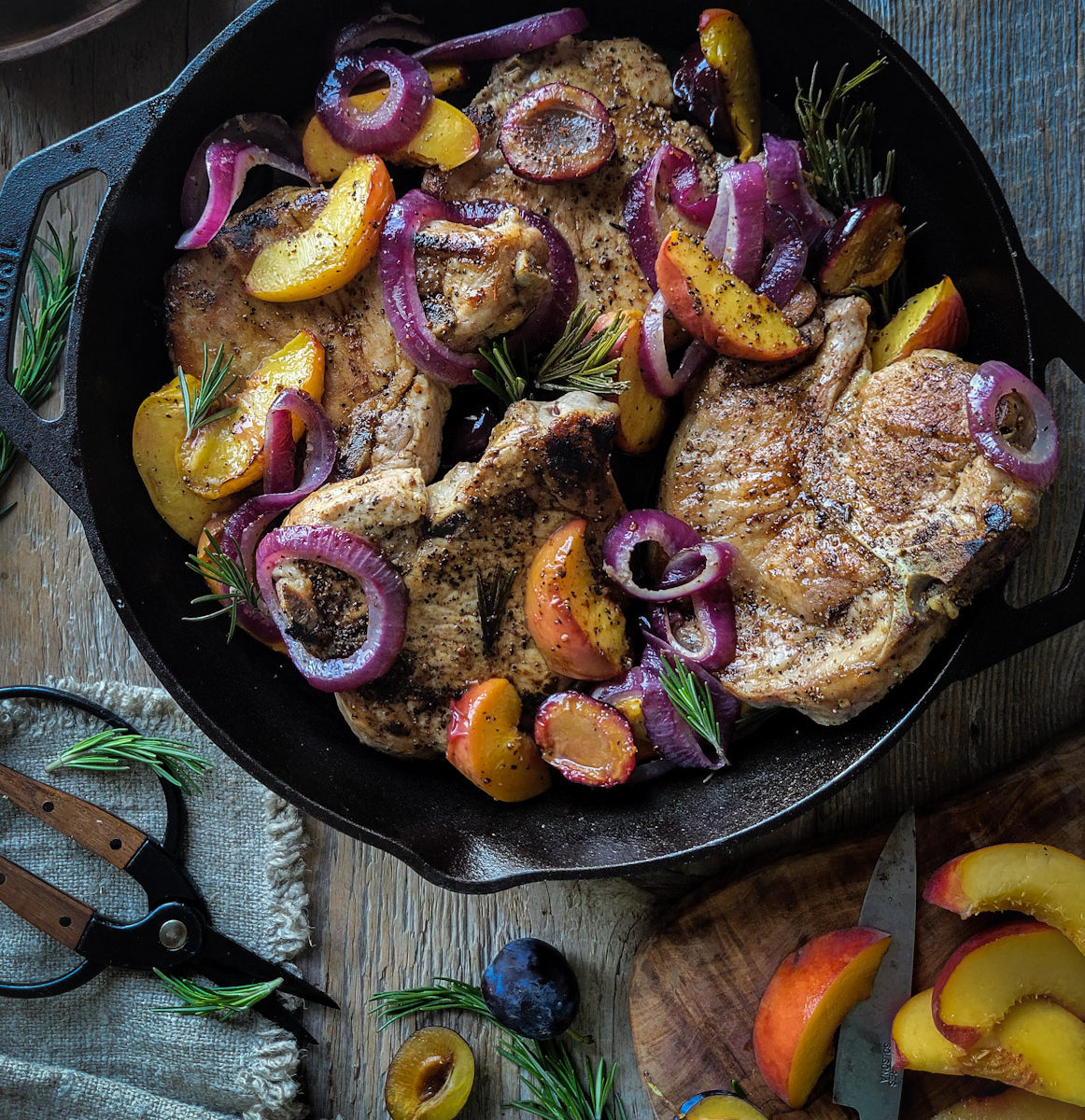 Pomegranate Molasses Pork Chops and Peaches