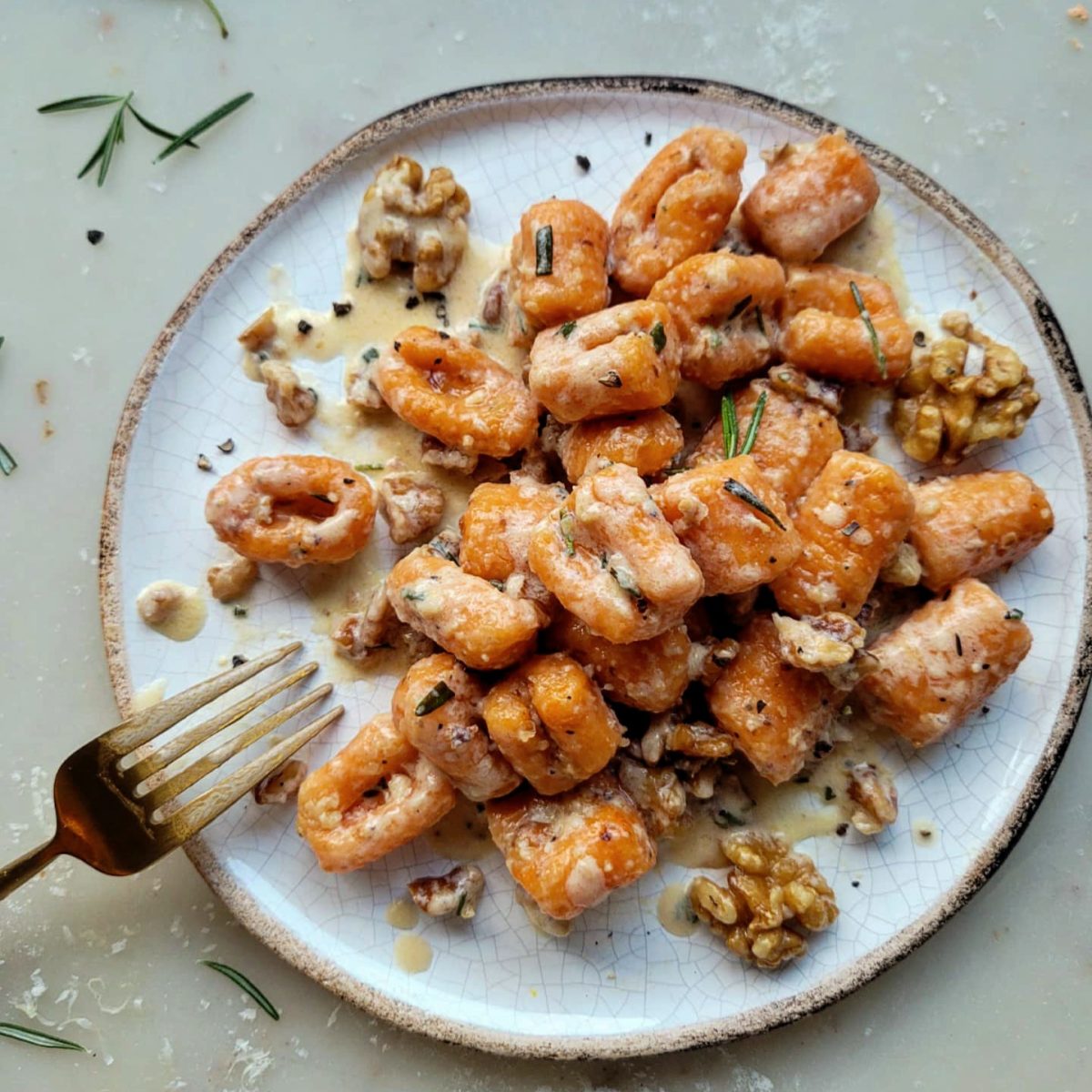 Sweet Potato Gnocchi with a Walnut Cream Sauce