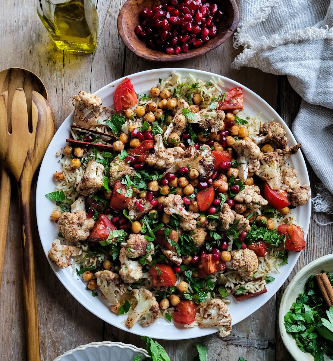 Roasted Spiced Cauliflower and Chickpeas over Jeera Rice