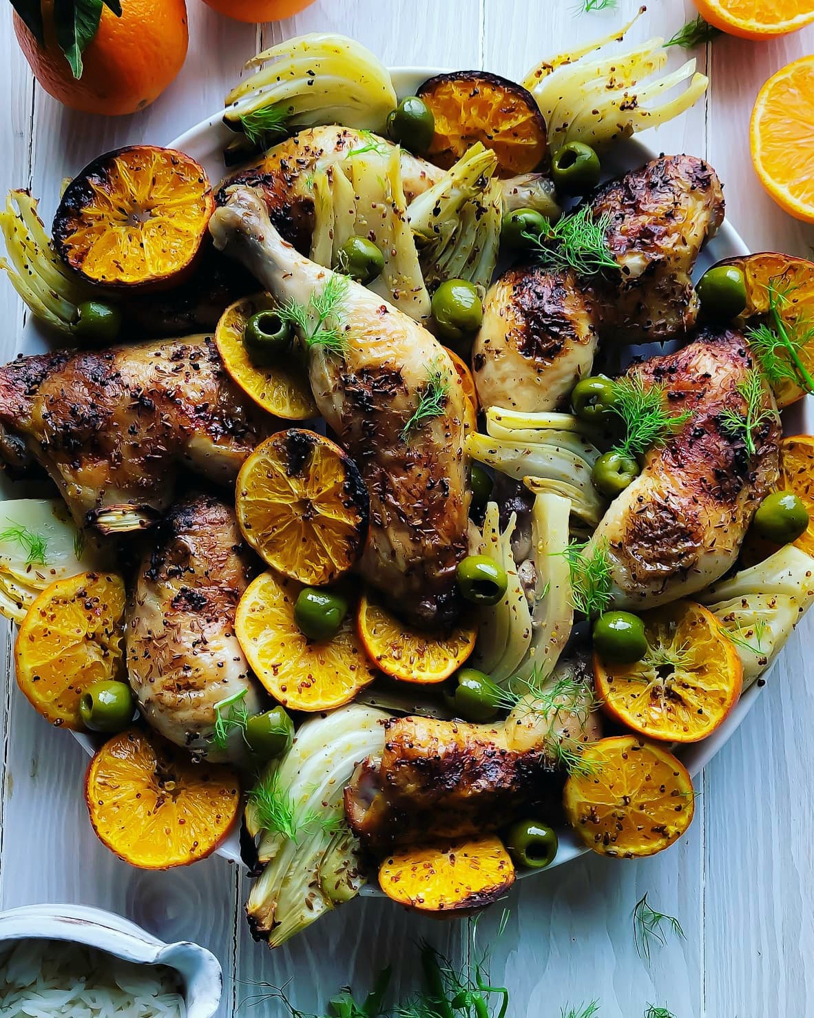 Roast Chicken & Fennel with Clementines & Olives