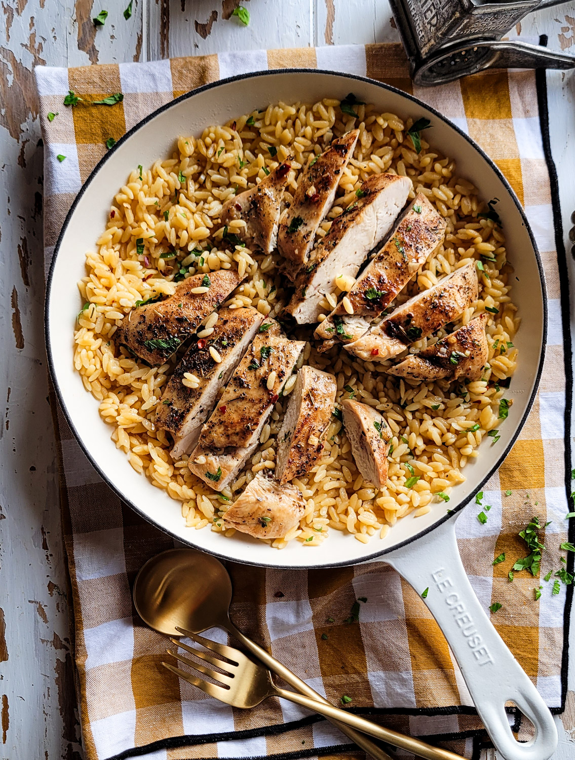 Skillet Garlic Butter Chicken and Orzo